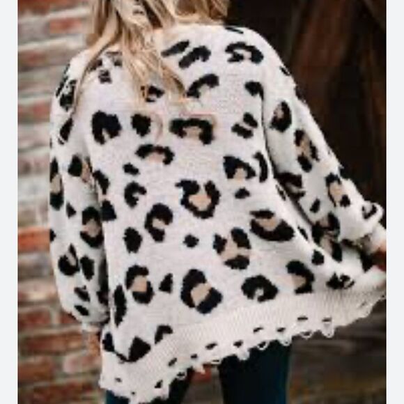 Loveriche Leopard Print Open Front Distressed Cardigan(Size Medium) - Picture 3 of 10